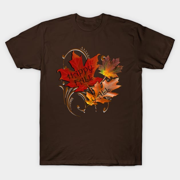 HAPPY FALL Y'ALL Beautiful Autumn Leaves Graphic Art Design, available on Many Products T-Shirt by tamdevo1